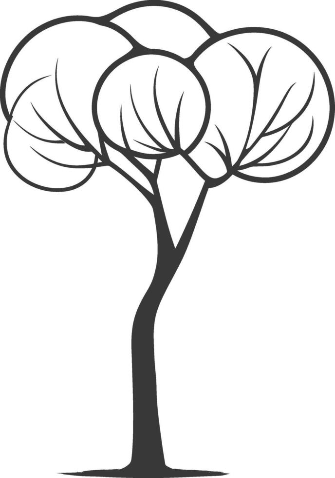 Stylized Black and White Tree with Rounded Canopy vector