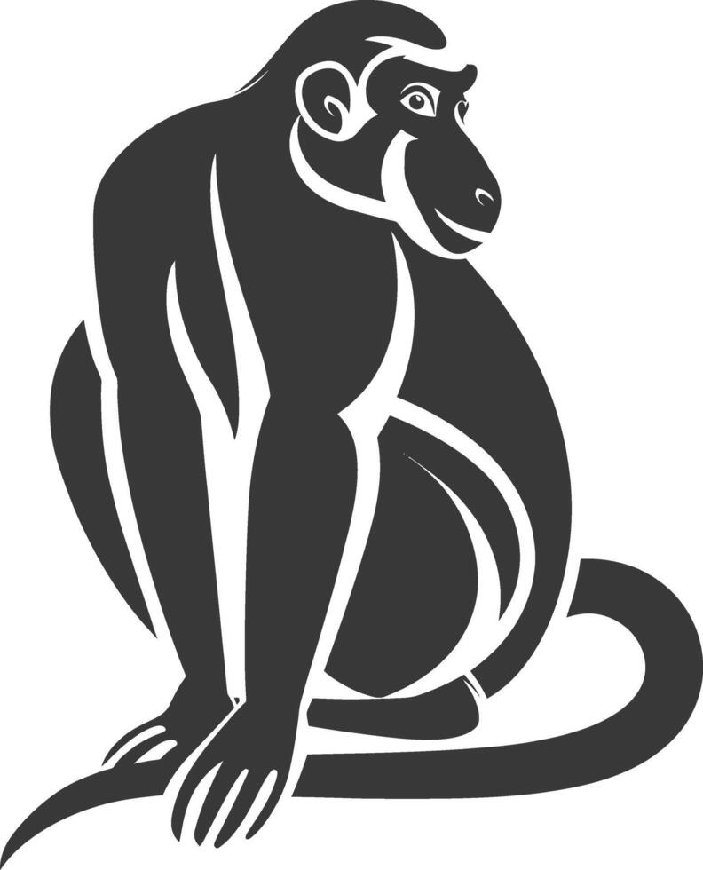 Stylized Black and White Silhouette of a Monkey Sitting vector