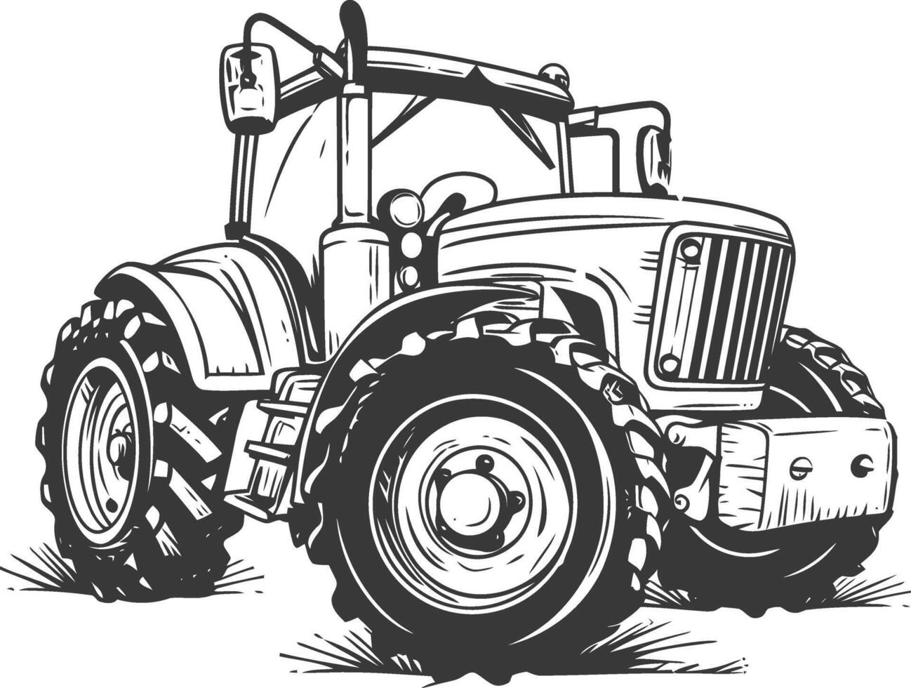 Black and White Illustration of a Modern Tractor vector