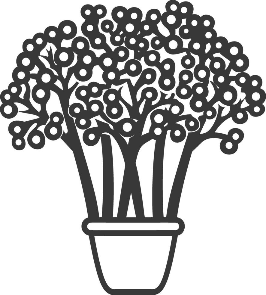 Stylized Black and White Potted Plant with Rounded Leaves vector