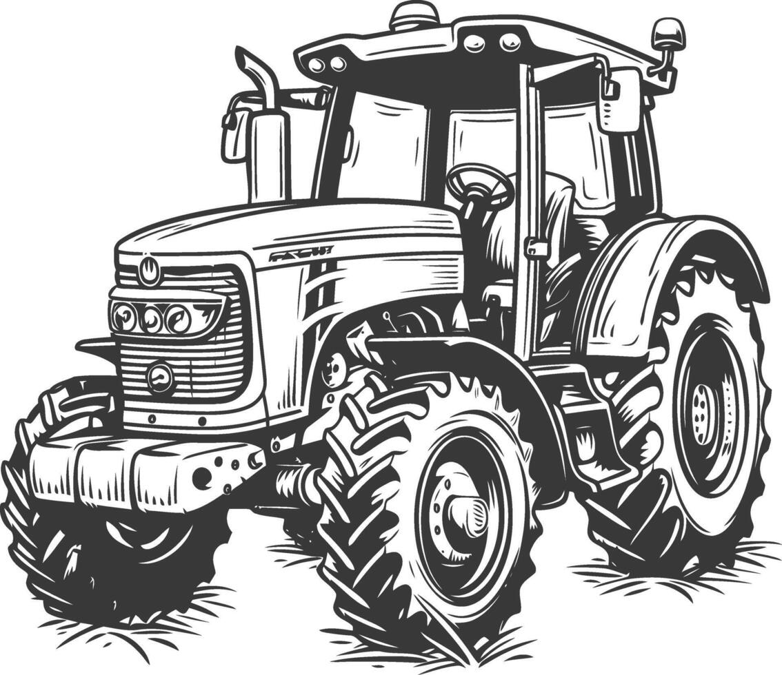 Black and White Illustration of a Farm Tractor vector