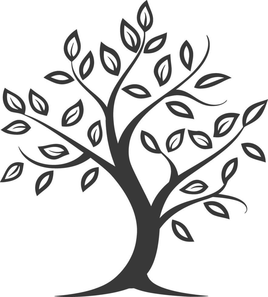 Stylized Black and White Tree with Leaves vector