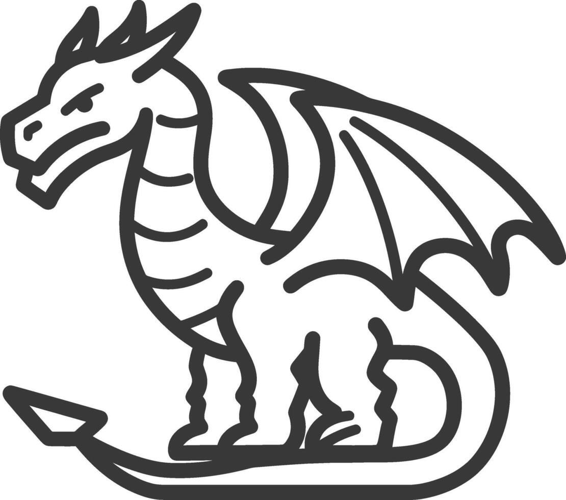 A black and white drawing of a dragon vector