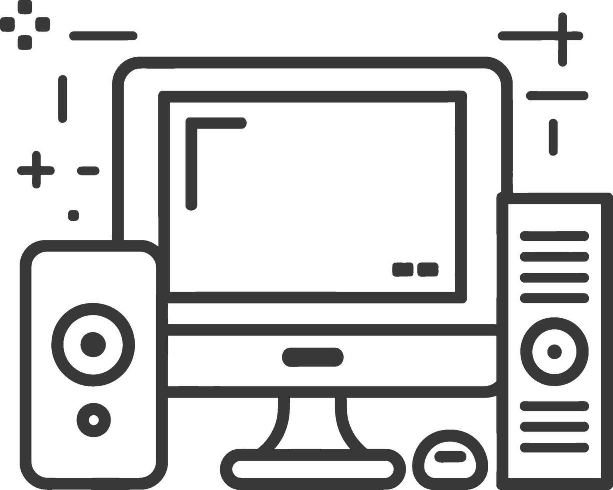 Computer and speakers icon illustration vector