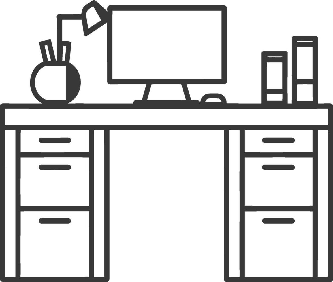 Computer desk with computer monitor and desk lamp vector