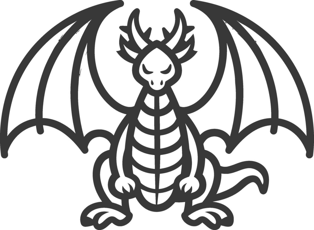 A black and white illustration of a dragon vector