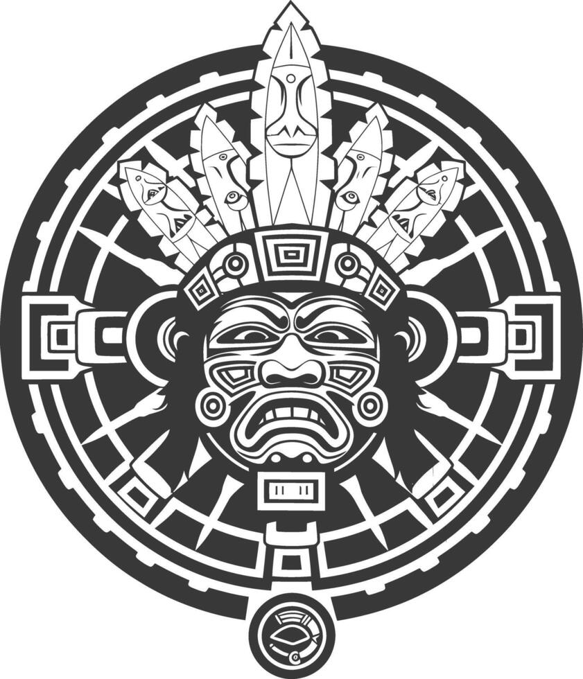 The mayan god in a circle with a black and white design vector