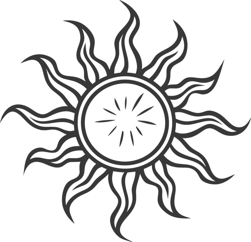 Stylized Black and White Sun Illustration vector