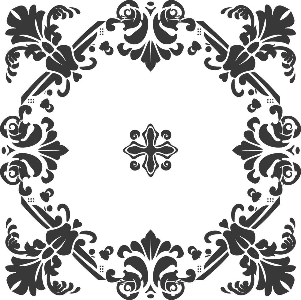 A black and white square frame with a floral design vector