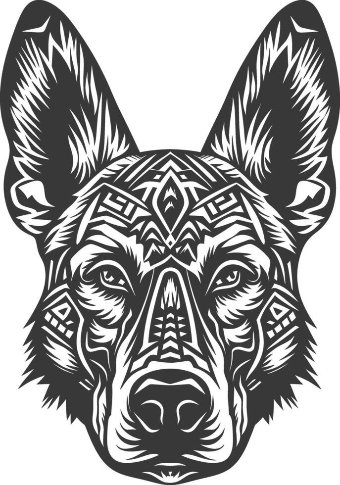 A black and white image of a dog with tribal patterns vector