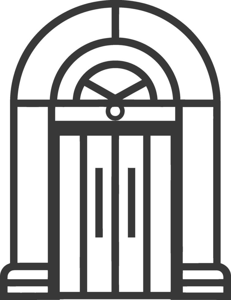 Line drawing of a double door entrance with an arched frame vector