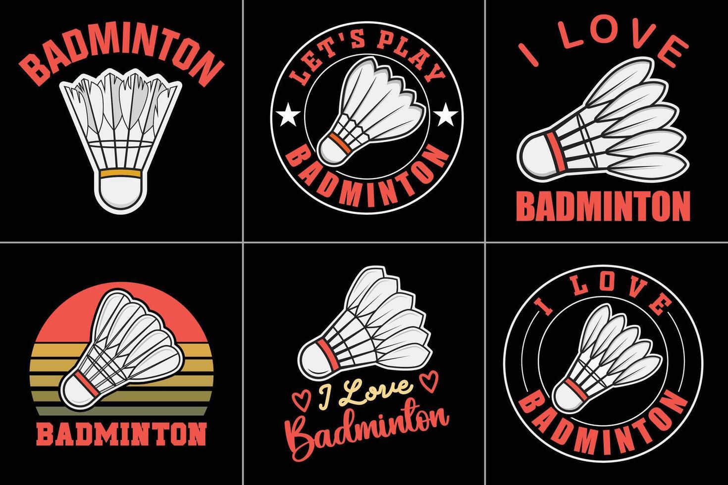 Badminton Typography Design Bundle For Racket Lover vector