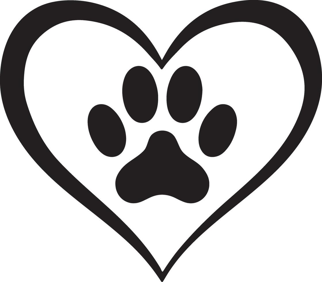 Unique Heart and Paw Print Art in Elegant Hand Style vector