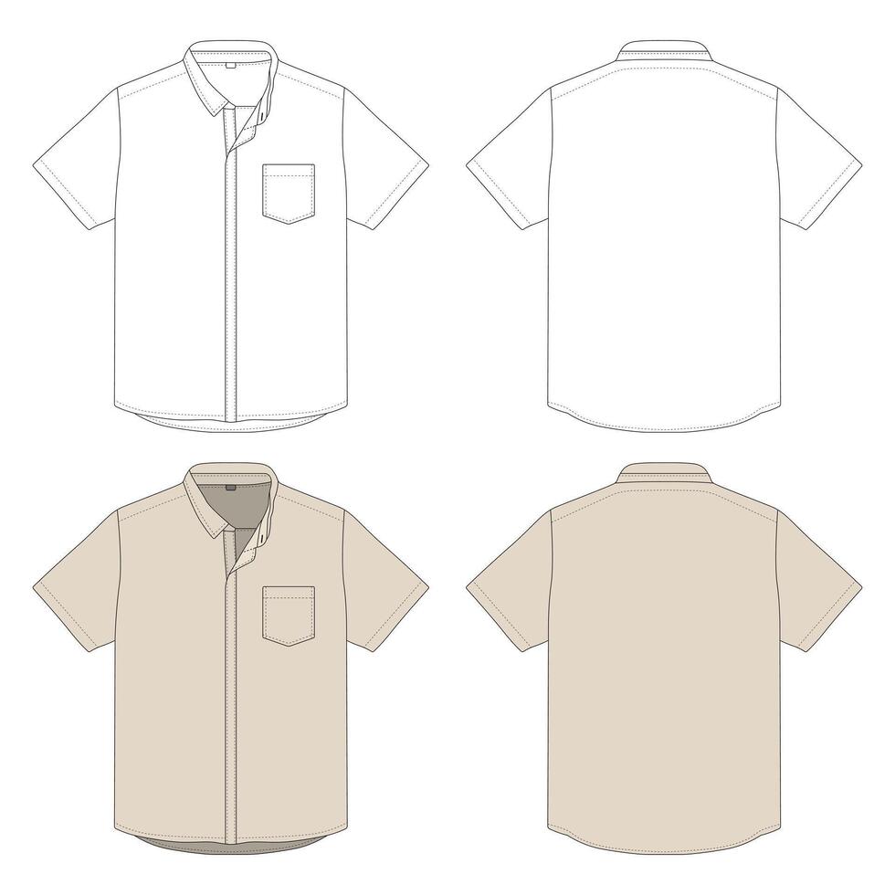 Short sleeve work shirt technical drawing vector