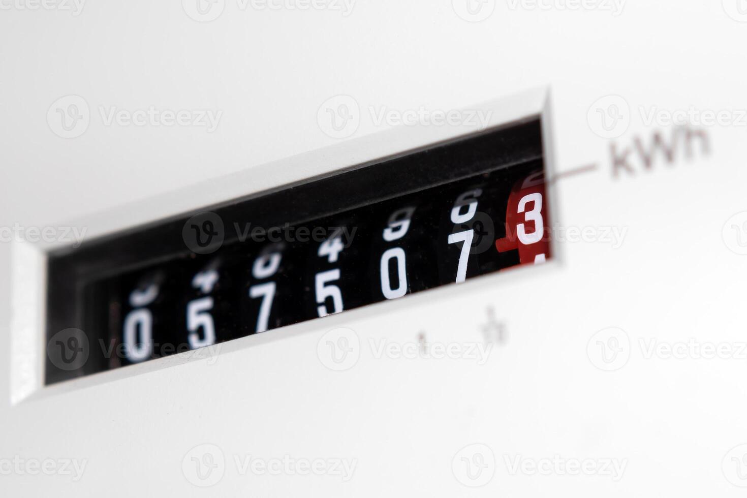 Electricity meter counter, digits showing electricity consumption photo