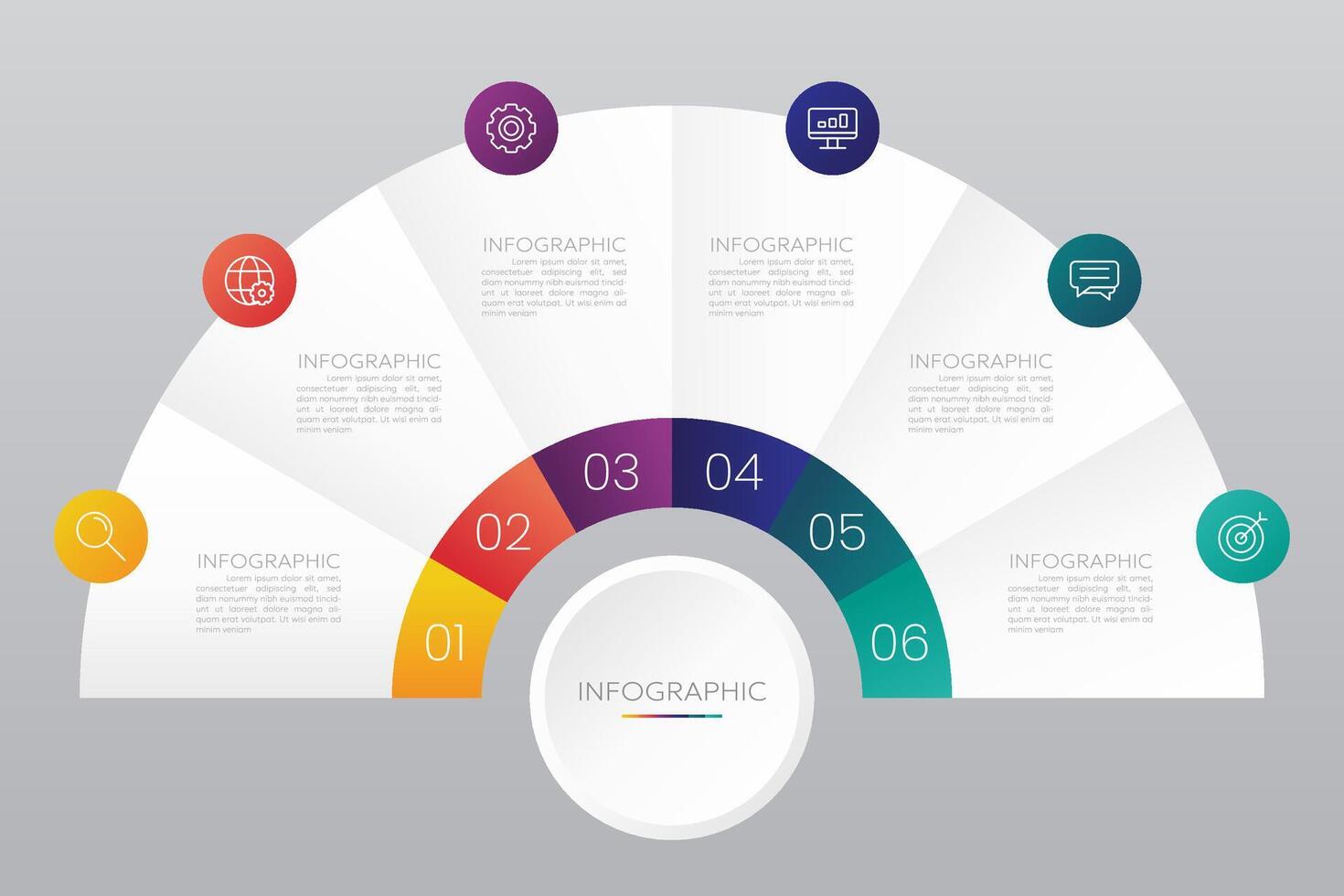Circle chart infographic template with 6 options for presentations vector