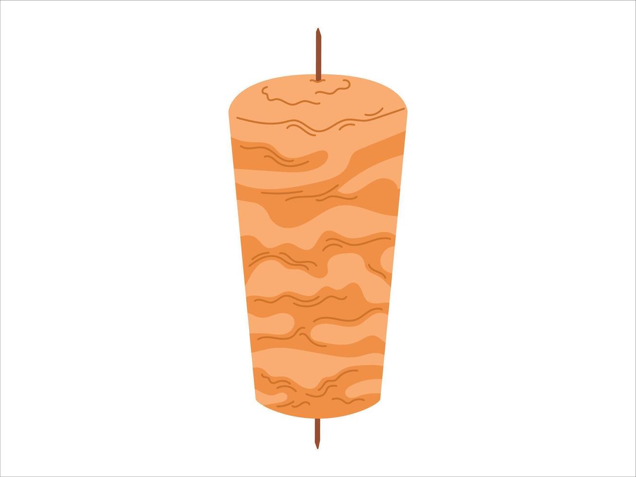 flat isolated Illustration of a Turkish Doner Kebab Meat Stack on a Vertical Spit. Perfect for use in culinary designs, menus, and cultural projects. vector