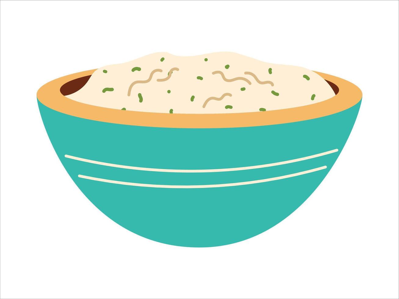 Bowl or plate with white yogurt sauce. Traditional Turkish food haydari or tzatziki. isolated on white flat illustration. vector