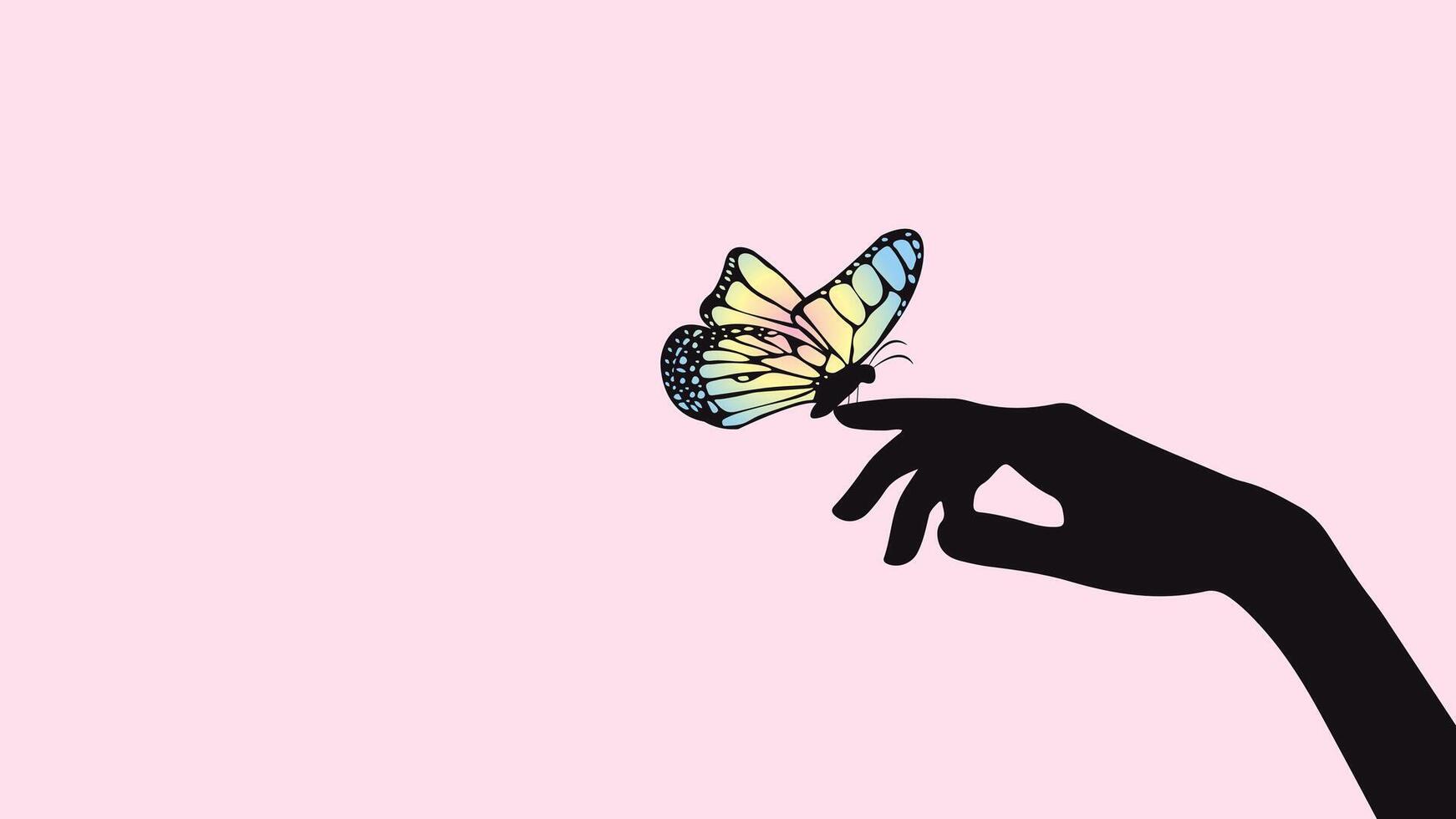 Elegant Butterfly Silhouette on Hand Illustration with Inspirational Phrase For Summer And Spring Wedding Decoration, Greeting Card, Wrapping Print, Retro Art. illustration vector
