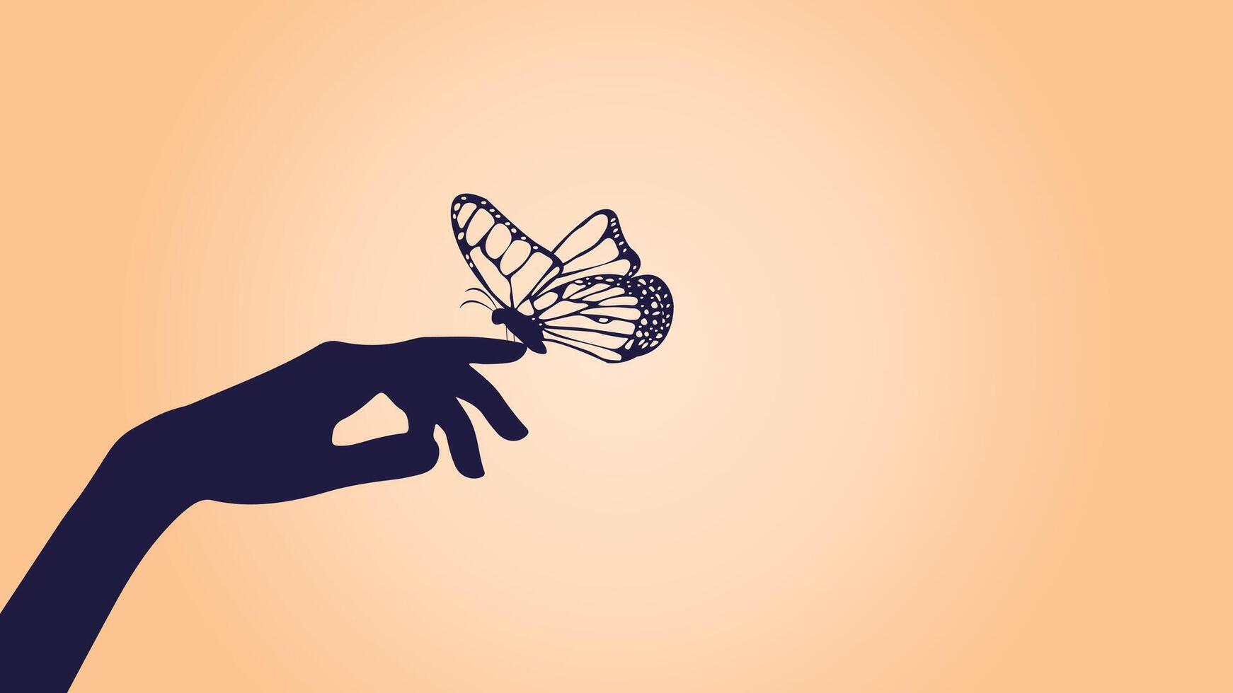 Elegant Hand with Butterfly Silhouette Illustration. Beautiful Butterfly Wings In A Minimalist Design for Nature Themed Backgrounds, Wedding Invitations, Printable Patterns. illustration vector