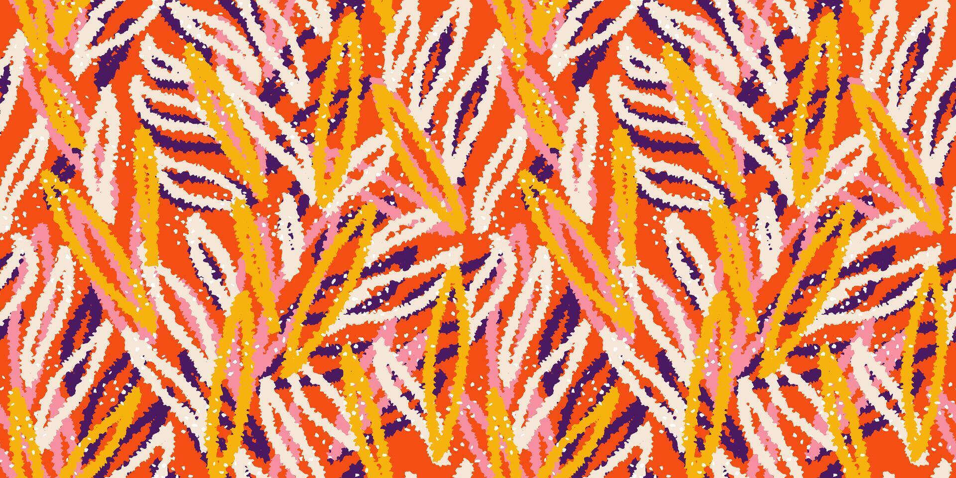 Unique abstract organic shapes seamless pattern. hand drawn sketch creative forms print. Colorful orange background. Contemporary repeated ornament. vector