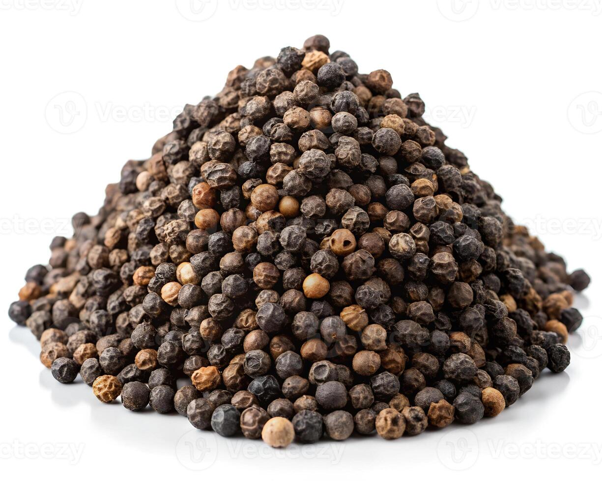 A Detailed Heap of Black Pepper Isolated on White. photo
