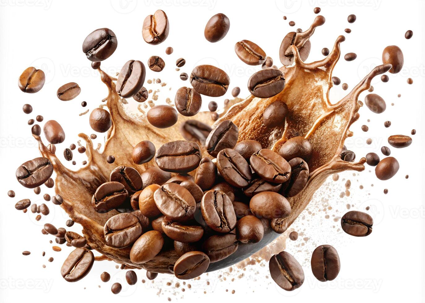 A Detailed Coffee Splash with Coffee Beans. photo