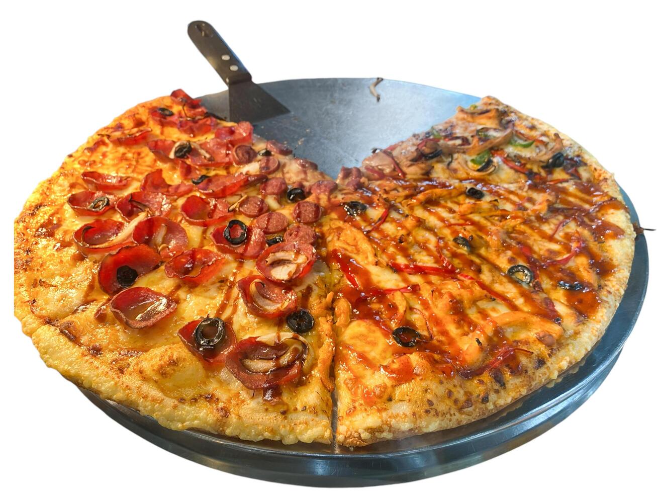 pizza with a large slice missing photo