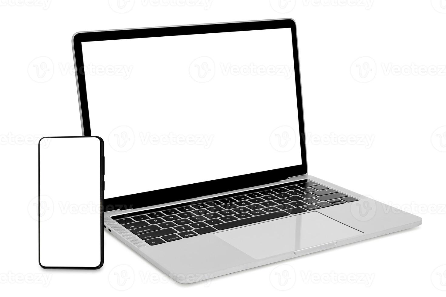 Mockup Composed of laptop, smartphoneisolated on white background, copy space. Modern technology gadgets kit. photo