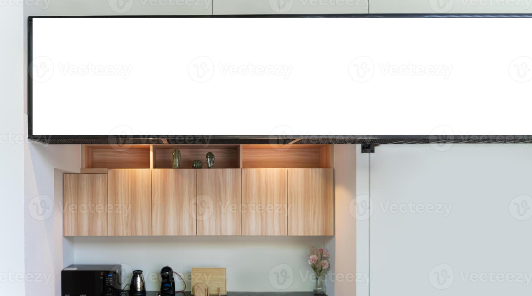 Long mockup sign for menu in a cafe. Mockup Screen for Restaurant Menu photo