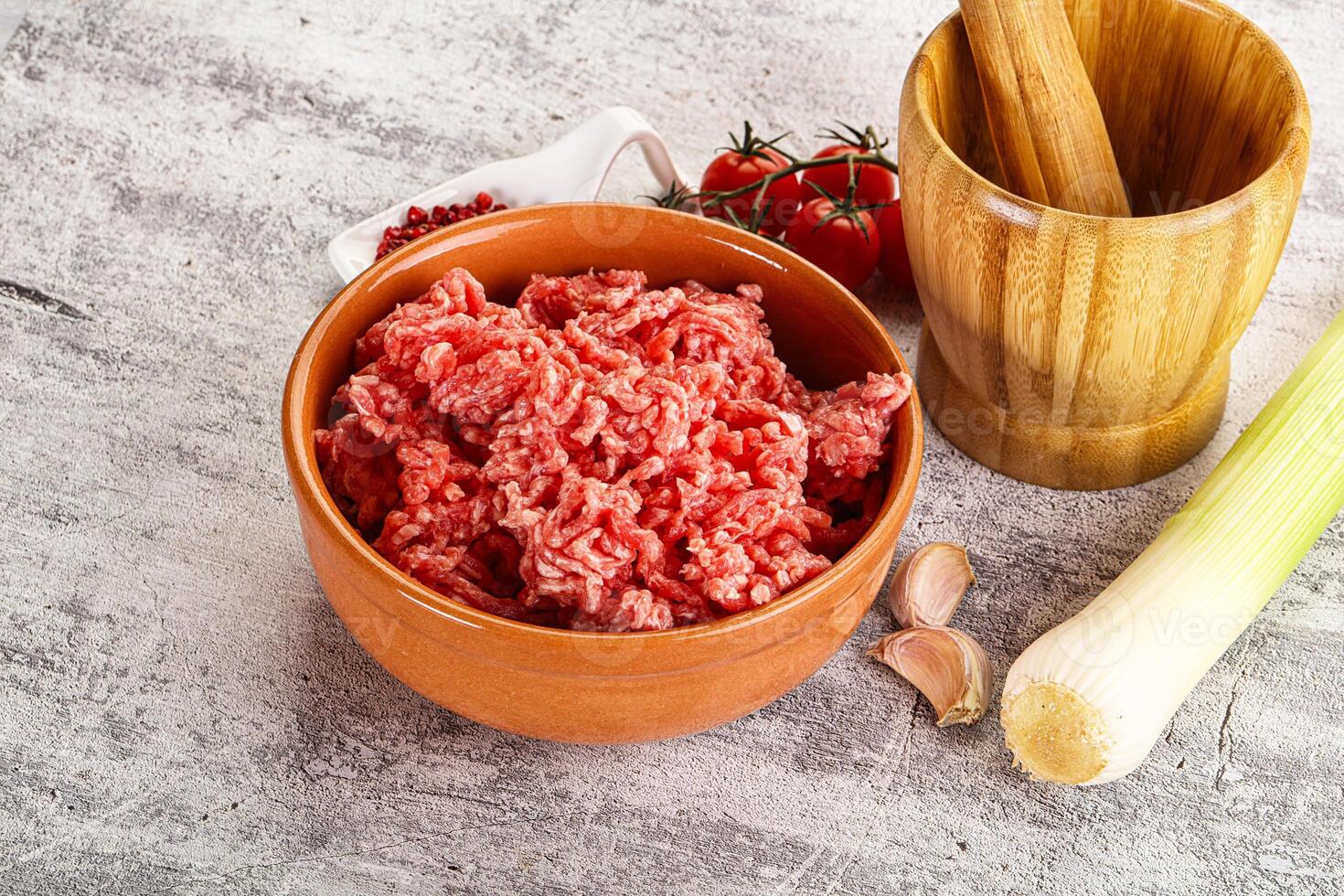 Minced beef meat in the bowl photo