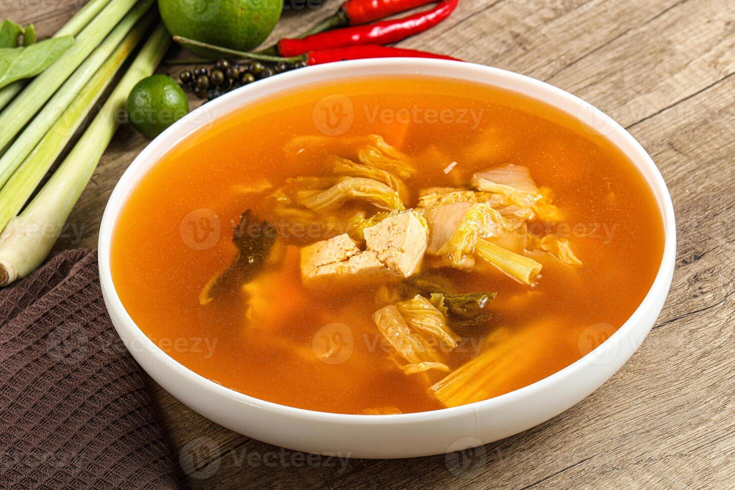 Korean kimchi soup with seafood photo