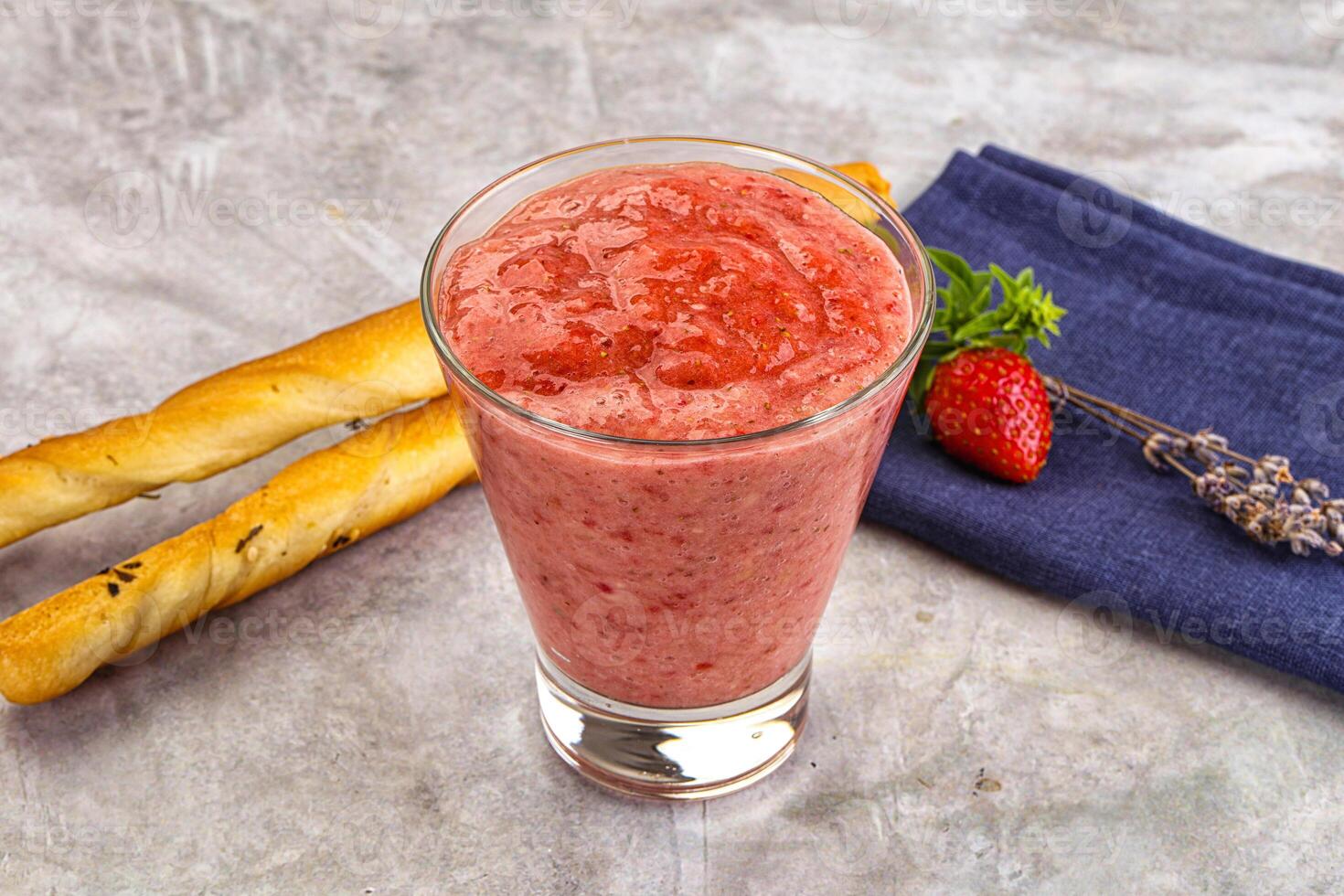 Sweet strawberry smoothie with milk photo