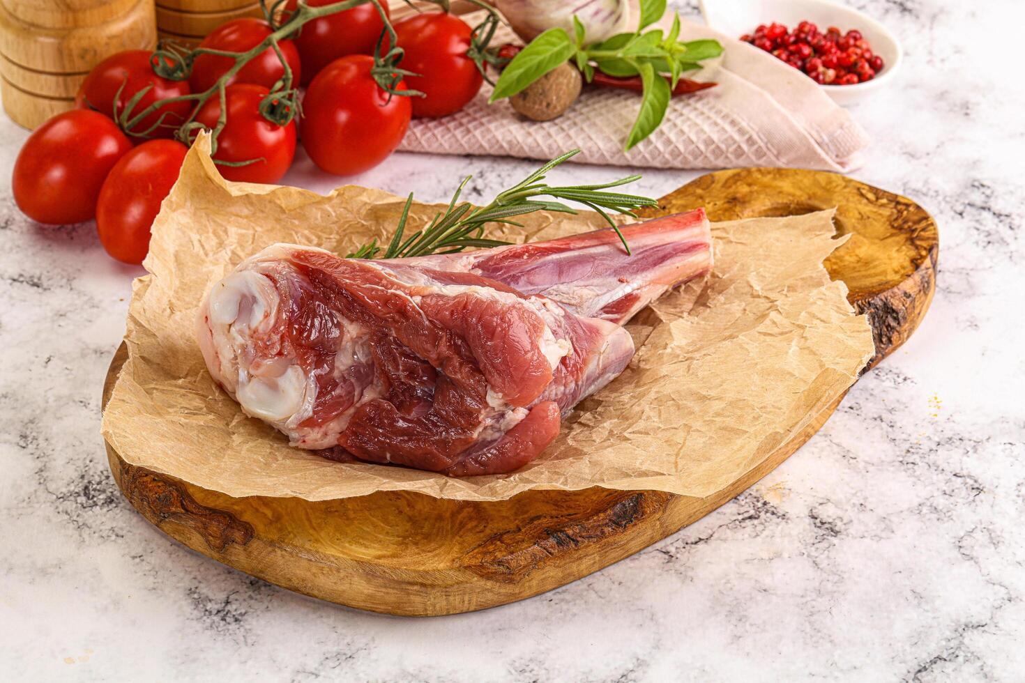 Raw lamb shank for cooking photo