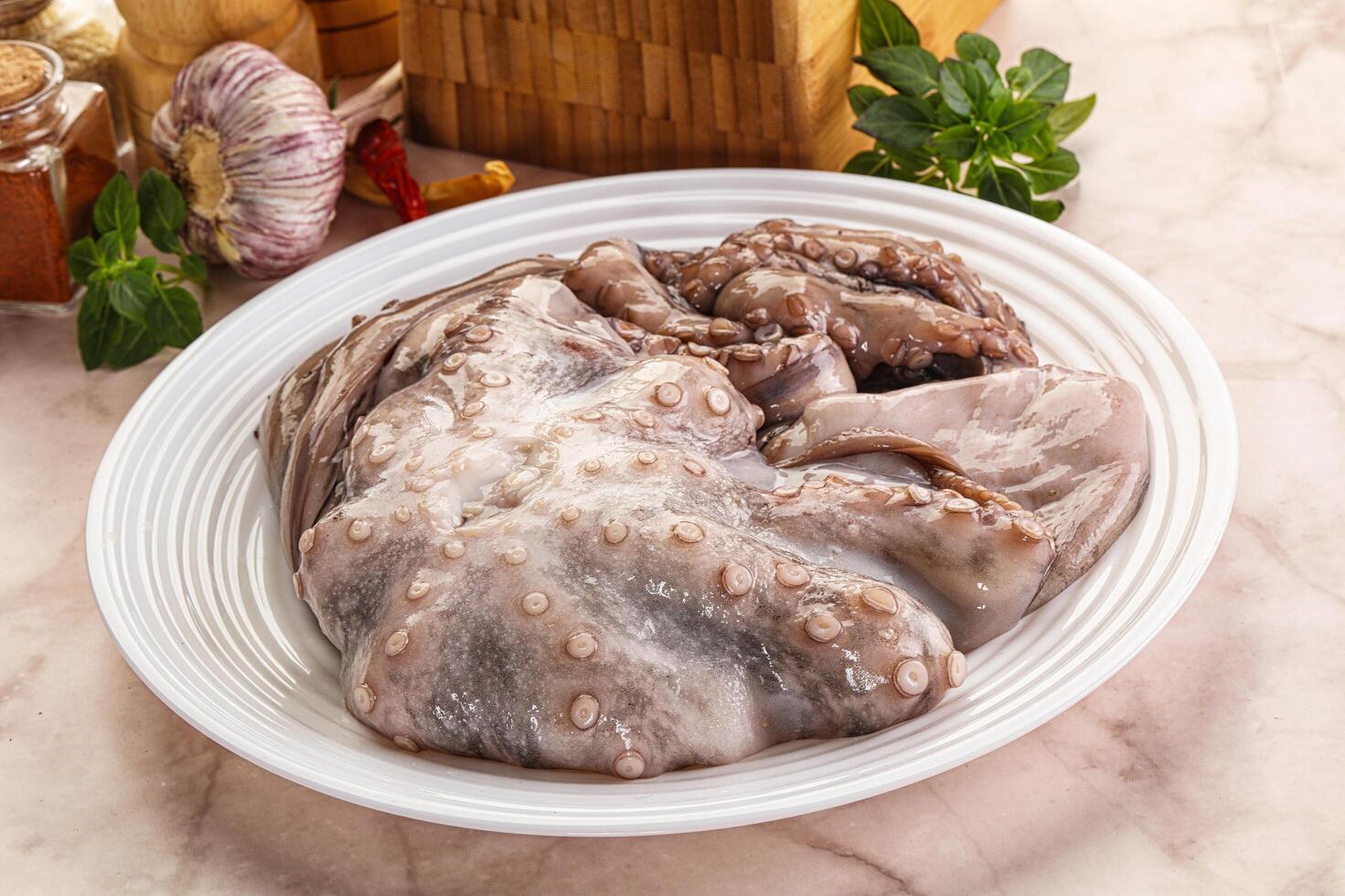 Raw cold octopus for cooking photo