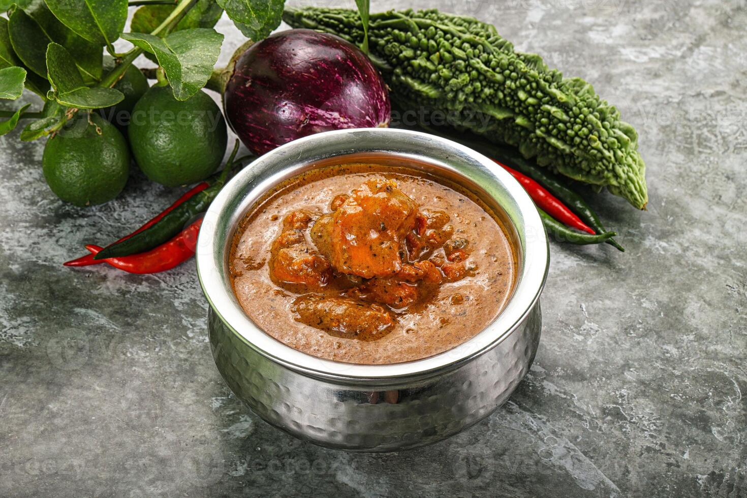 Indian cuisine - chicken curry with spices photo