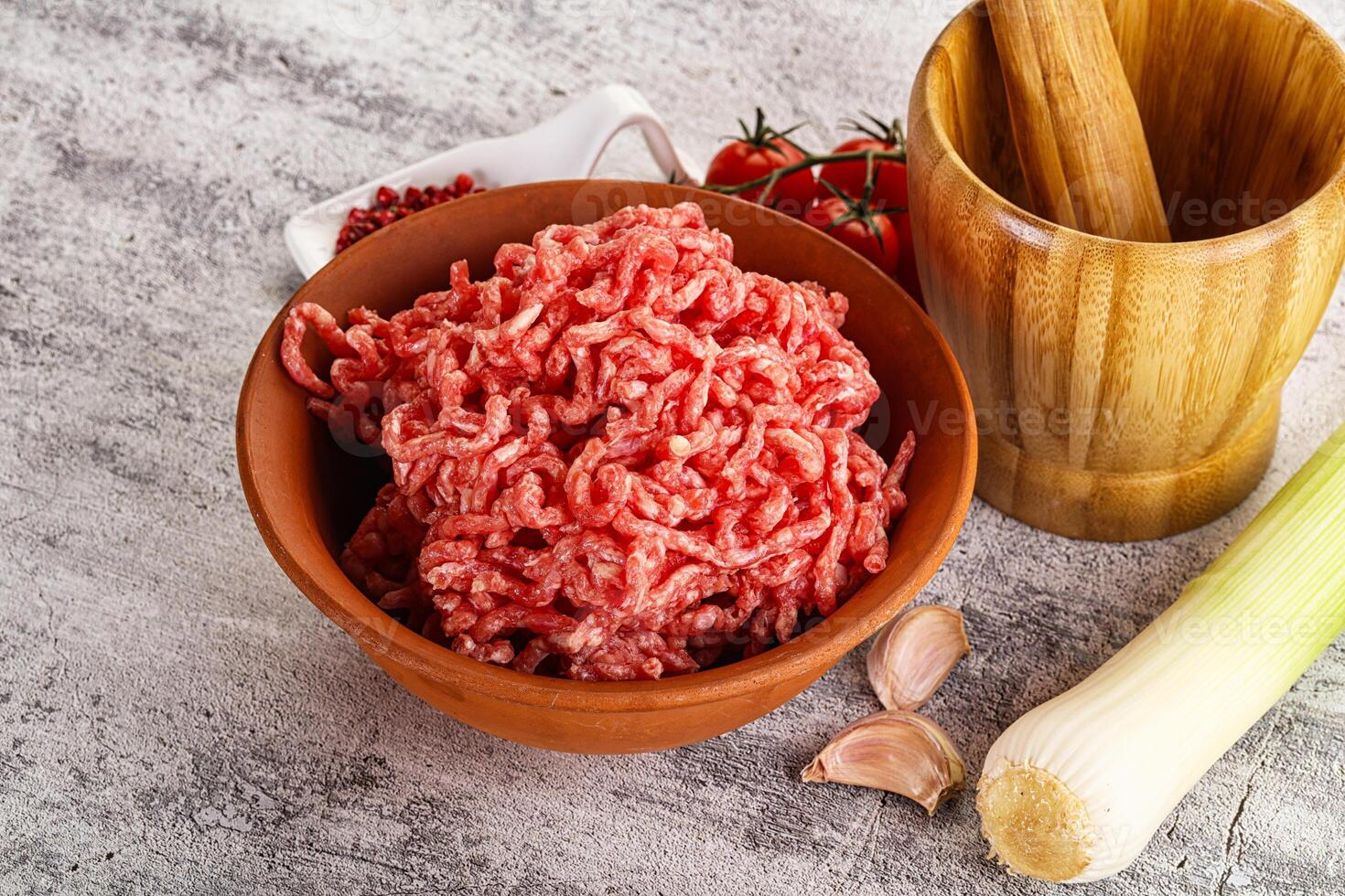 Minced beef meat in the bowl photo