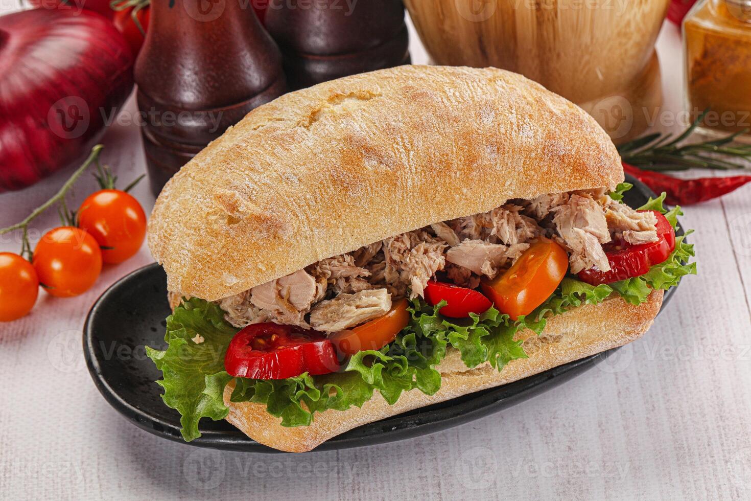 Ciabatta with canned tuna sandwich photo