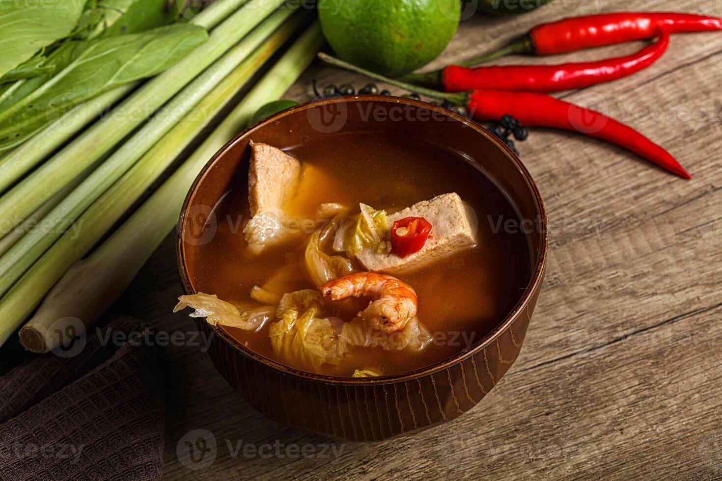 Korean kimchi soup with seafood photo