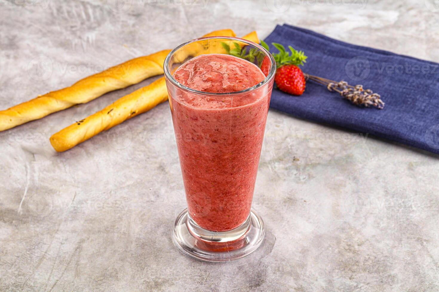 Sweet strawberry smoothie with milk photo