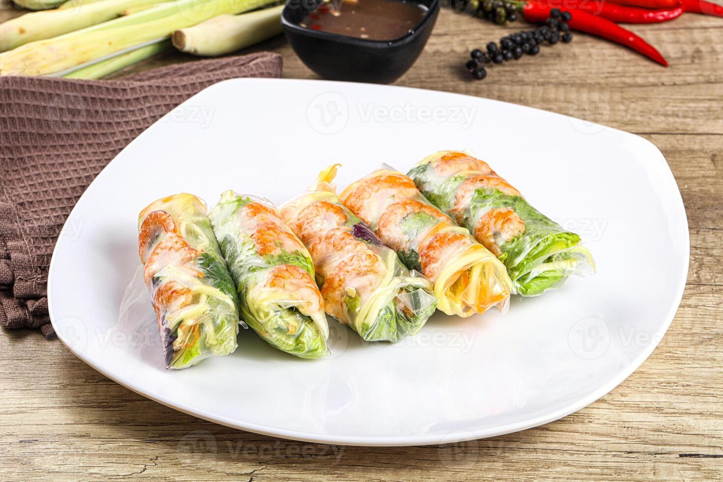Vietnamese spring roll with prawn and mango photo