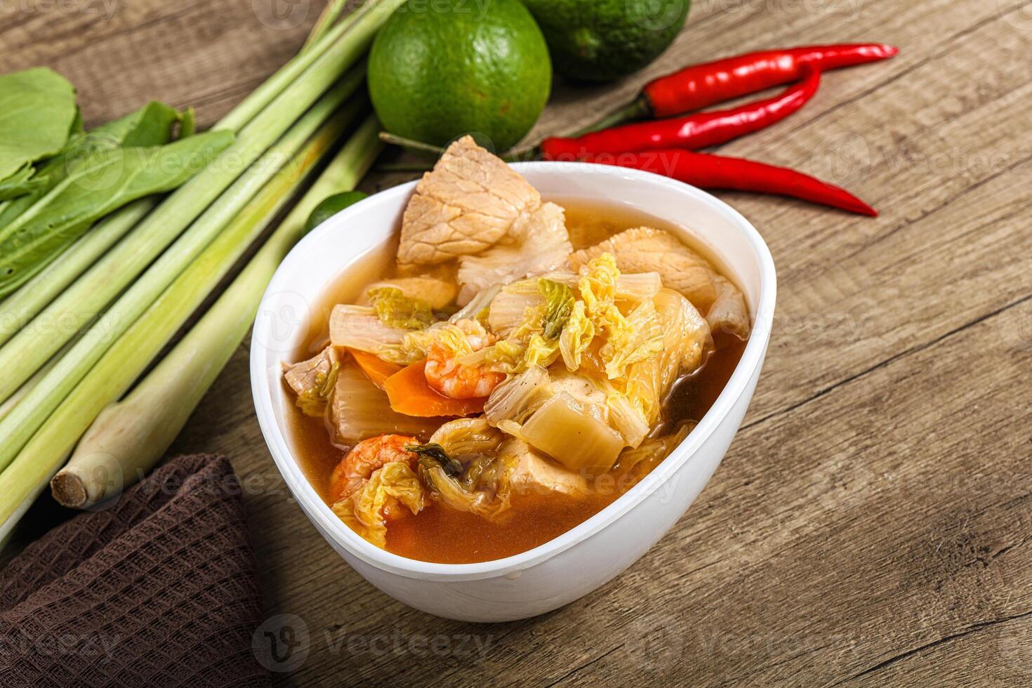 Korean kimchi soup with seafood photo
