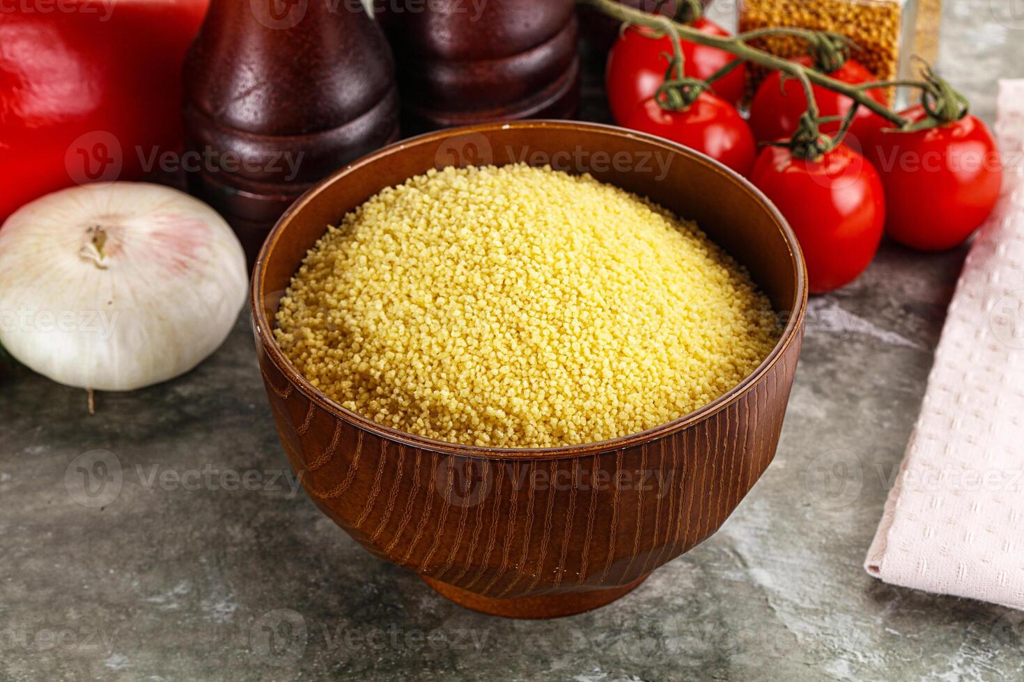 Raw dry wheat couscous grain photo