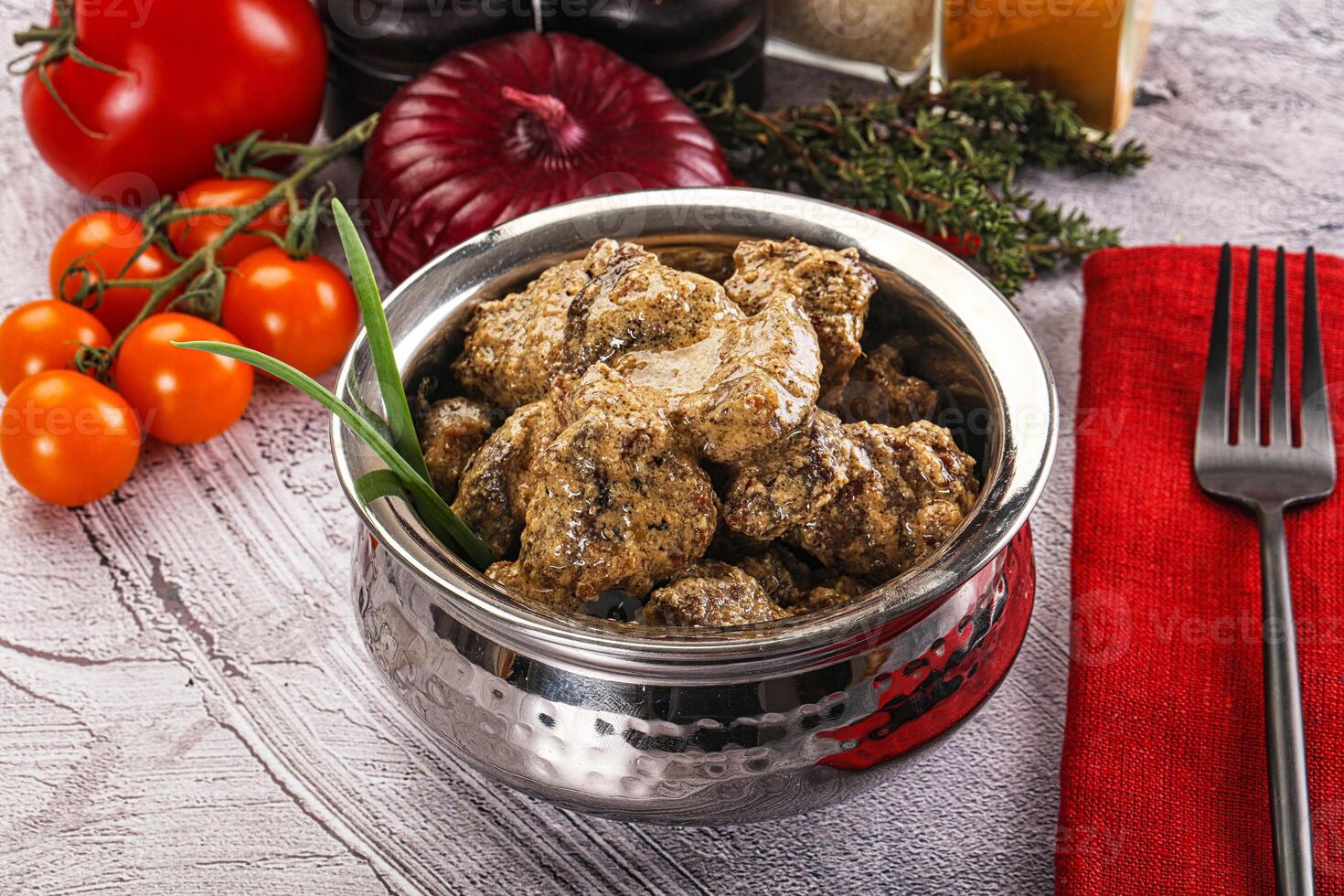 Beef liver with cream sauce photo