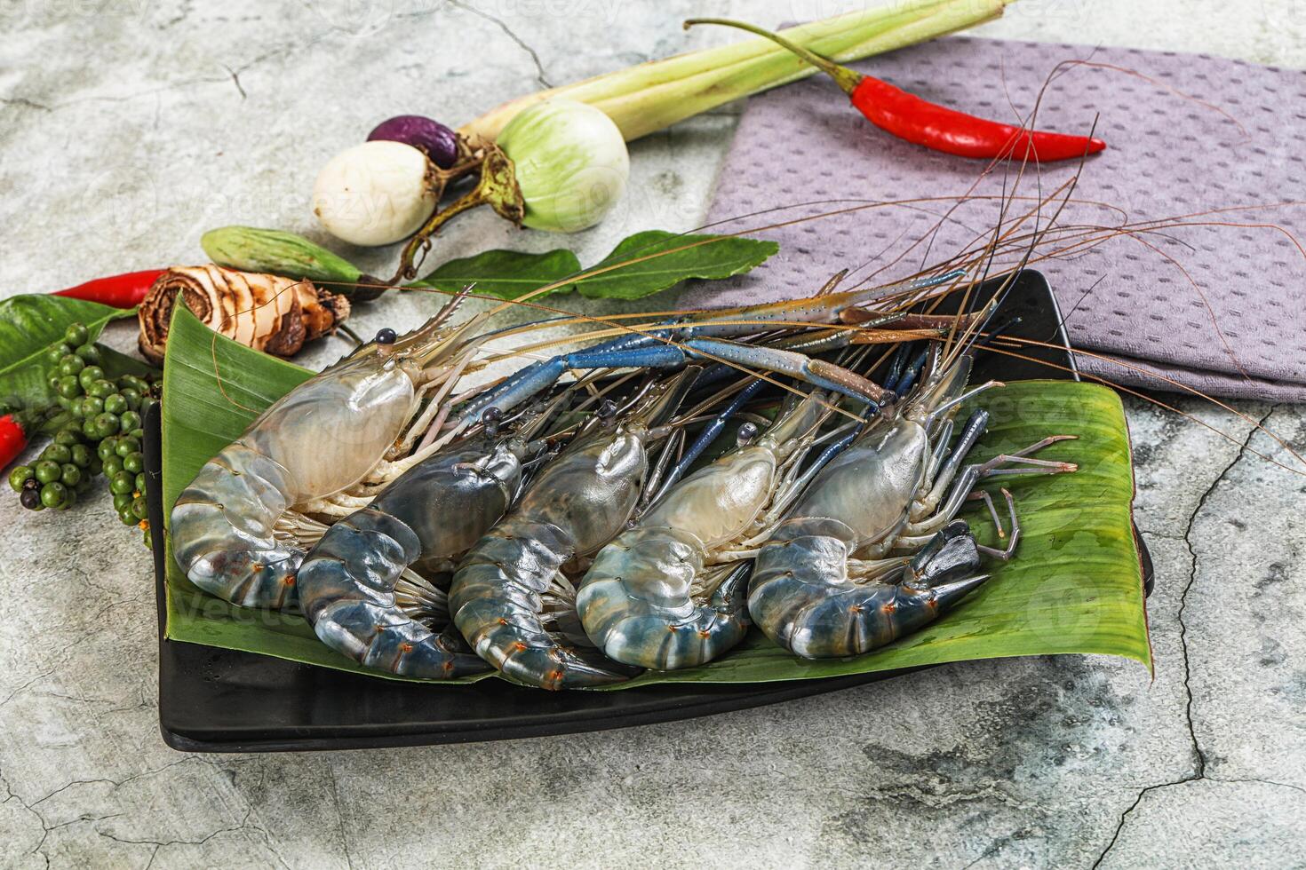 Raw blue river prawn in the plate photo