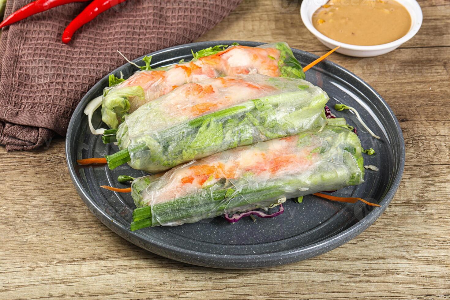 Vietnamese spring roll with prawn and salad photo