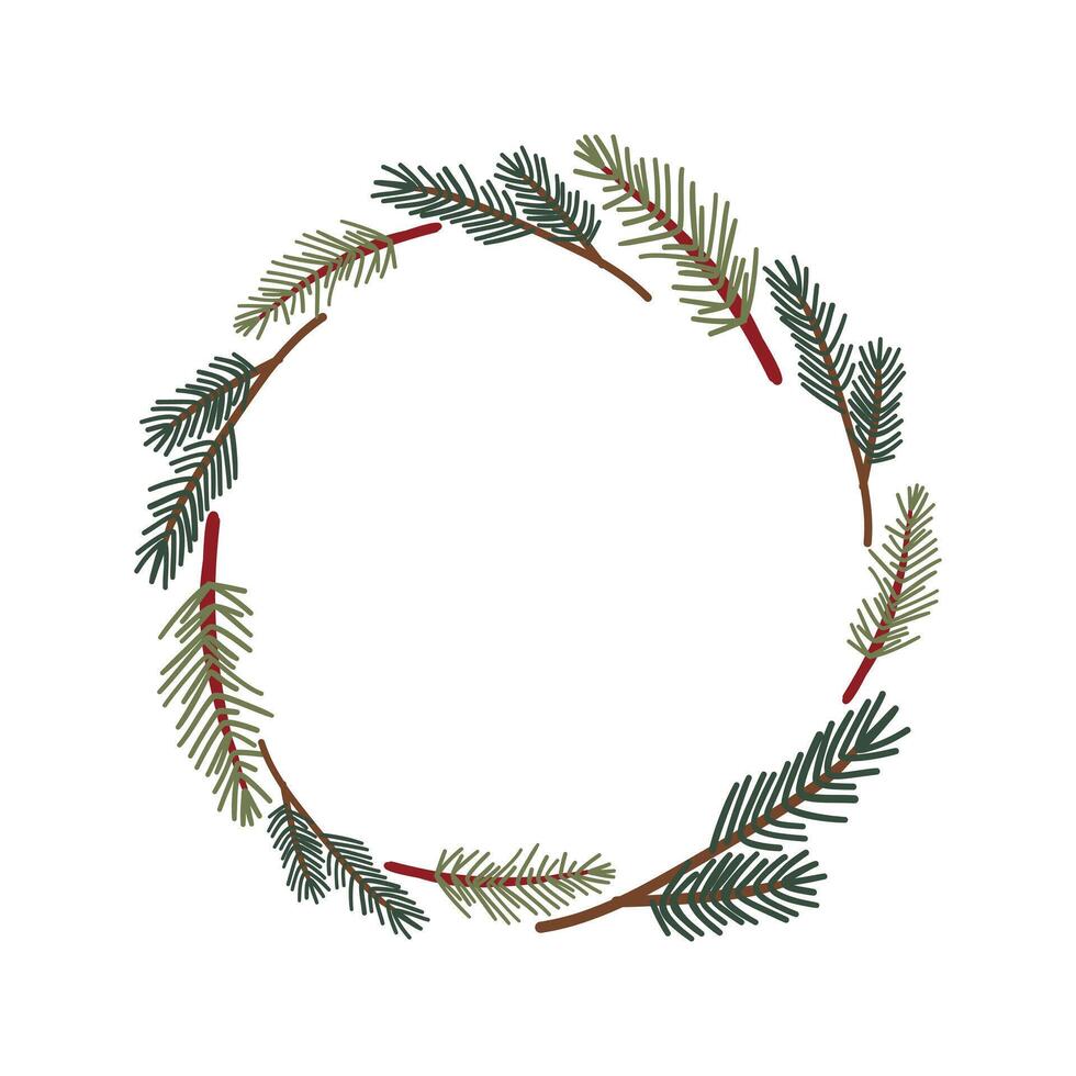 Christmas wreath pine branch . Christmas tree decoration. Holiday fir tree garland. Festive winter season frame,flat spruce branches. Transparent background in file. vector