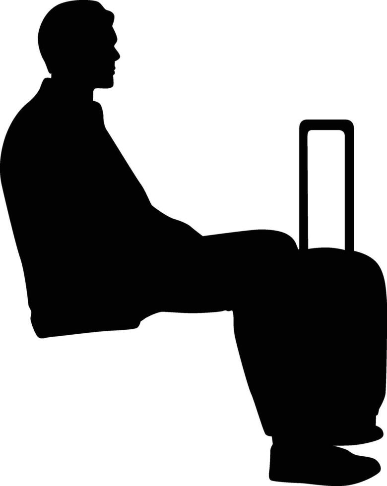 Men sit with suitcase silhouette vector