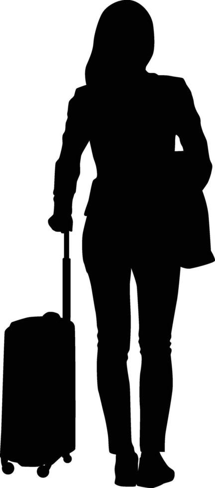 Women standing with suitcase silhouette vector