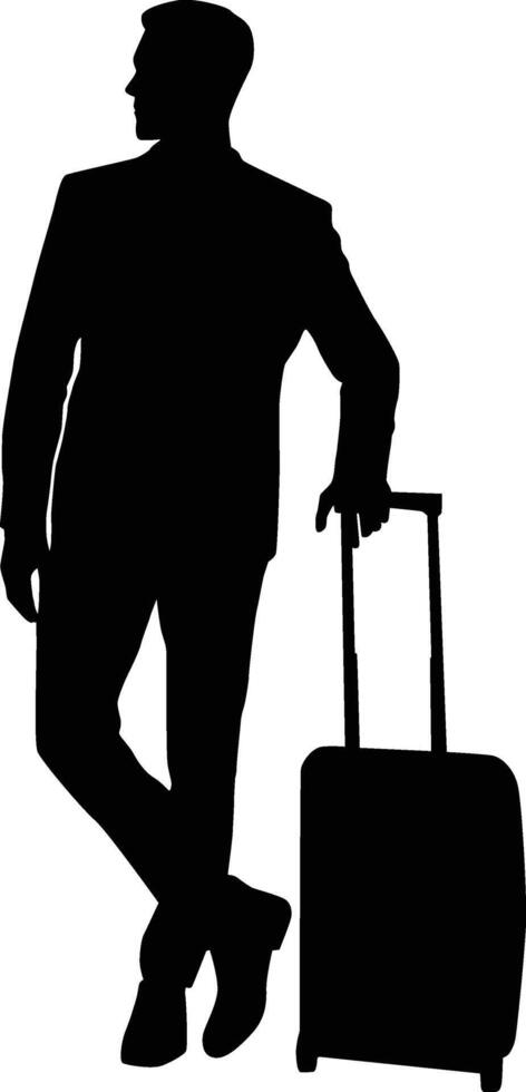 Men standing waiting for airplane silhouette vector